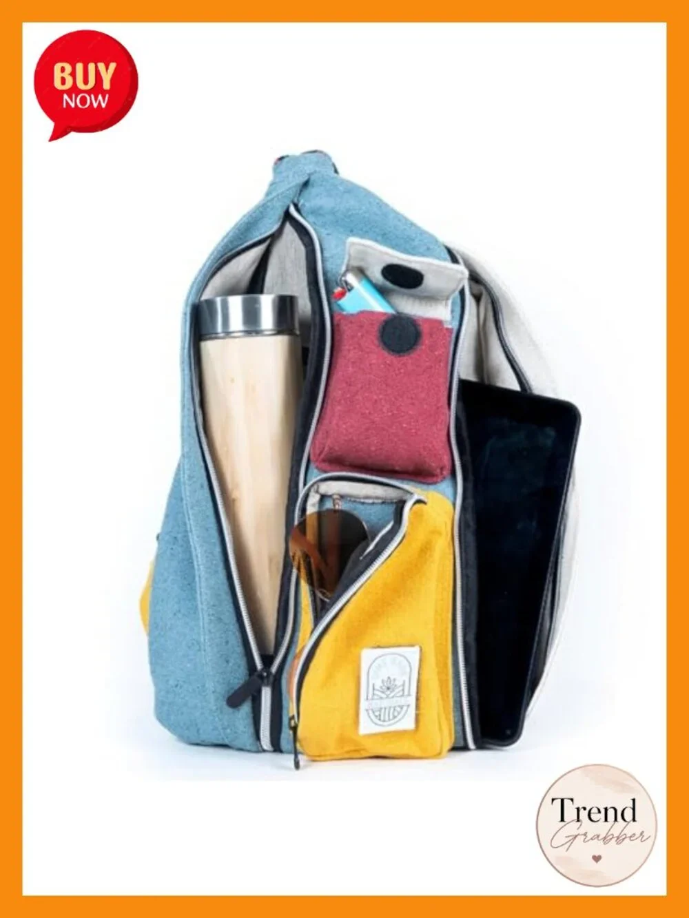 100% Nepali Hemp Crossbody Sling Bag, Multi-Pocket Design, Adjustable Strap